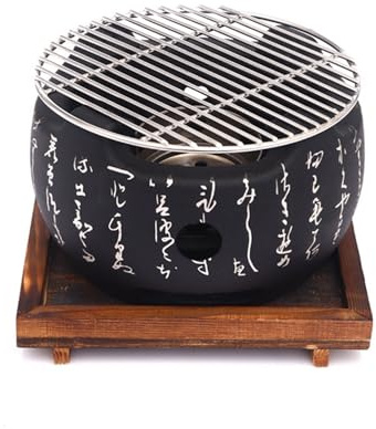 Barbecue de style japonais, poêle à charbon de bois, décorations en céramique, petit réchaud portable en argile for le thé et le barbecue avec plateau en bois for le camping, les pique-niques, les fêt