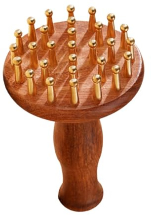 BESTYASH Brass Wooden Comb Massage Brush Sandalwood Scalp Meridian Pressure Tool for Full Body Relaxation Back Thigh Arm Massage Cellulite Stimulator