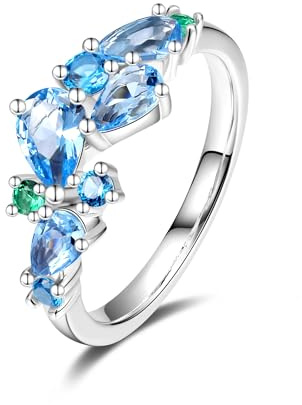 FANCIME Wisteria viskande ringar vitguld pläterad sterlingsilver flera ädelstensslipade födelsedag bröllop fest mors dag examen fint smycke present till kvinna brud brudtärna, Ädelsten, Kubisk