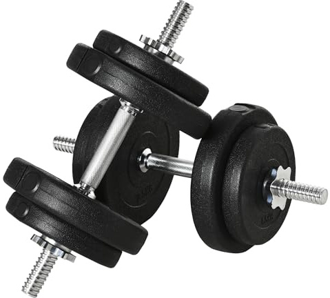 HOMCOM Set di Manubri da Palestra da 20 kg (4x2.5 kg, 4x1.5 kg), Manubri Palestra in Acciaio e Sabbia con Impugnatura Antiscivolo, per Allenamento Fitness Casa, 45x20.5x20.5 cm, Nero