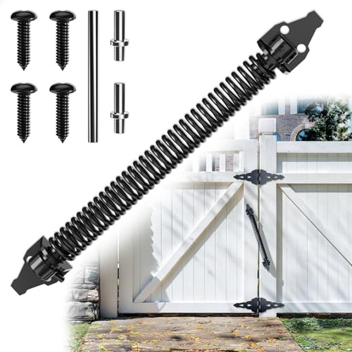 SANKEYTEW 14 Inch Self Closing Gate Spring, Adjustable Metal Spring Closure, Heavy Duty Wooden Gates Door Hardware, Fence Garden Gate Closer for Wooden Gate - Black