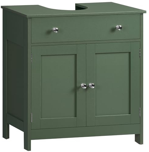 TEENFON Pedestal Sink Storage Cabinet with 2 Doors and Drawer, Bathroom Sink Cabinet, Under Sink Storage with U-Shape Cut-Out, Green UNYSG033V