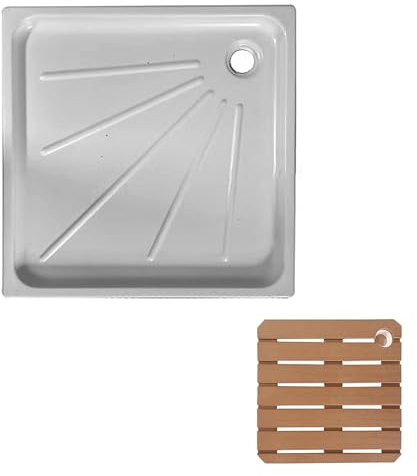 Wohnmobil-Duschwanne 24 X 24 Zoll, Temporäre Dusche, Quadratische Acryl-Duschwanne Mit Pop-up-Abfluss Und Rutschfester Matte, Camping-Duschwanne, Duschboden, Außenduschwanne(White+Teak)