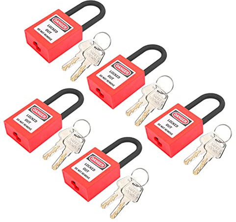 5 conjuntos de candados Lockout Tagout, candados de seguridad de nailon de 38mm impermeables al polvo, con 2 llaves por candado para aplicaciones industriales Lock-Out Tag-Out (rojo)