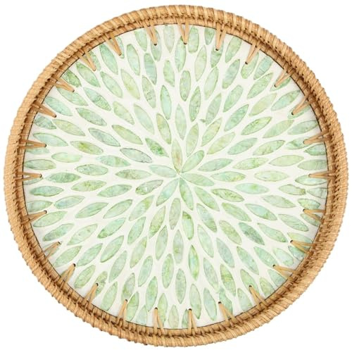 Plateau rond en rotin décoratif, plateau de service, central tissé polyvalent 30 x 3 cm, assiette à fruits Plateau Thé Rotin