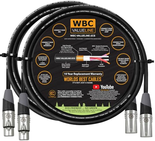 WBC-VALUELINE-2CS (22 AWG) - 2 Units - 1 Metre–Low-Capacitance Shielded Balanced Flexible Microphone, Active-Speaker & Interconnect Cables with Eminence Gold XLR Connectors