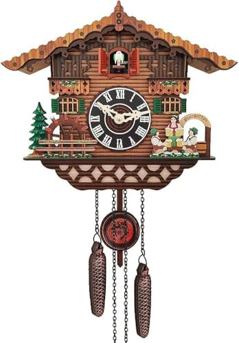 WUDLEP Traditional Cuckoo Wall Quartz Clock, Antique Wooden Pendulum Quartz Wall Clock with Volume Control, House Clock for Wall Hanging Decorations, Brown Tone