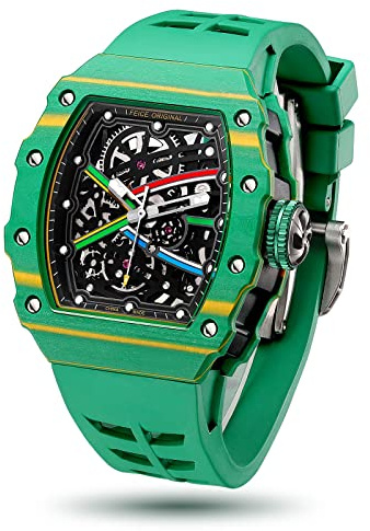 FEICE Herren Automatikuhr Saphirglas Grün Skeleton Mechanische Uhren | Fluor Kautschukband, Wasserdicht, Sport