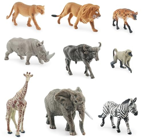 XRVRILE 9 figuras de animales salvajes de safari, mini animales del bosque, juguetes de zoo, juguetes de granja, animales de granja, figuras de animales, juguetes de animales de safari para niños