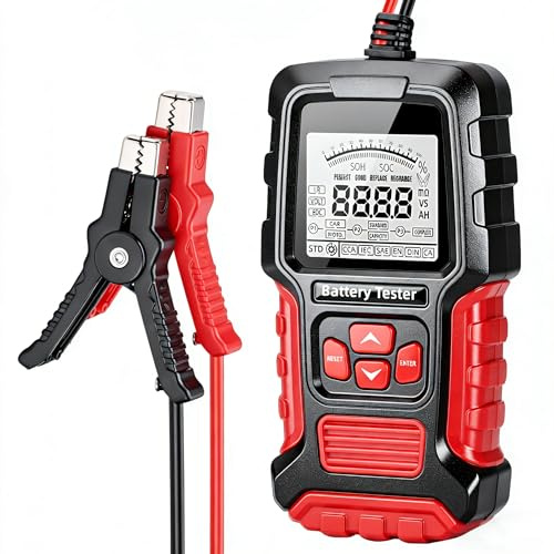 Autobatterie Tester, Digitaler Batterietester mit LCD Display, Analysator für 12V/24V AGM EFB Gel Batterien, CCA 100-2000, kompatibel mit KFZ, Motorrad, LKW, Boot