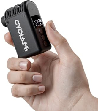 CYCLAMI A2MINI Ultra Tiny Fahrradpumpe mit Manometer, 113g | Aluminiumgehäuse | 120PSI Elektrische Fahrradpumpe, Auto-Stopp, mit Presta- und Schrader-Ventil für E-Bike, Mountainbike und Rennrad