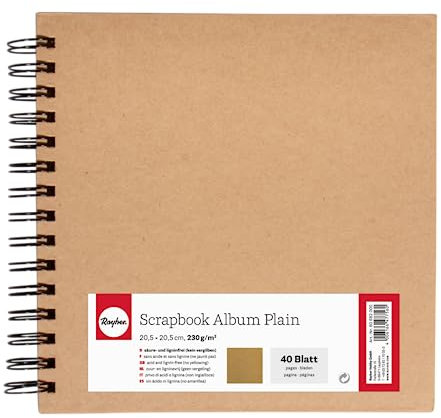 Rayher Scrapbooking Album, 40 Blatt, säure- und ligninfrei, Fotoalbum, Spiralalbum aus Kraftpapier, zum selbst gestalten für Hochzeit, Taufe, Geburtstag, 20,5 x 20,5 cm, 60682000