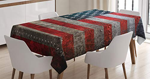 ABAKUHAUS Amerikanische Flagge Tischdecke, US-Flaggen-Platte, Wasserfest Waschbar mit Klar Sichtbaren Farben kein Verblassen Personalisiert, 140 x 170 cm, Grau Rot