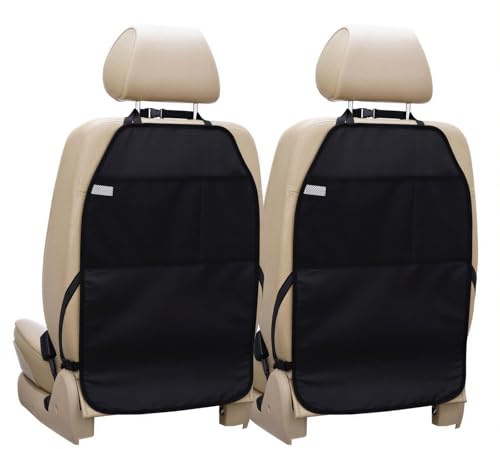Viaviat Car Seat Protector Large Kick Mat 2 Pack Durable Water Resistant Auto Seat Back Covers with 2 Mesh Pockets Protection Against Dust Mud Scratches (Black, 2-Pack)