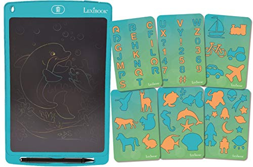 LEXIBOOK Digital Electronic Drawing Tablet, Lightweight Portable Magic Slate, Multicolor Screen Write Draw, 70 Stencils, Stylus, Creative Educational Toy, 10 / 26cm, Battery Operated, Blue, CRT10