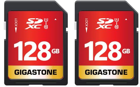 GIGASTONE 128GB SDXC Speicherkarte 2er-Pack, Kamera Plus, bis zu 100 MB/s, für Videoaufnahmen mit Digitalkameras von Canon Olympus, V30 UHS-I U3 Klasse 10