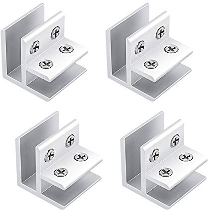 INCERWAY 4-teiliges Set verstellbarer Glasklammern 90 Grad verstellbare silberne quadratische Glasregalhalterung Klammer für Glaszaunpaneele, Vitrinen, Weinschränke (10-12 mm)