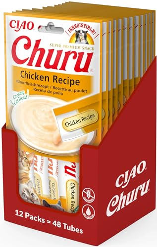 INABA Churu Puree Katzenleckerlis Creamy Snacks, Hochwertige Proteine mit Huhn 56 g (12er Pack), Katzensnacks in Premium Qualität