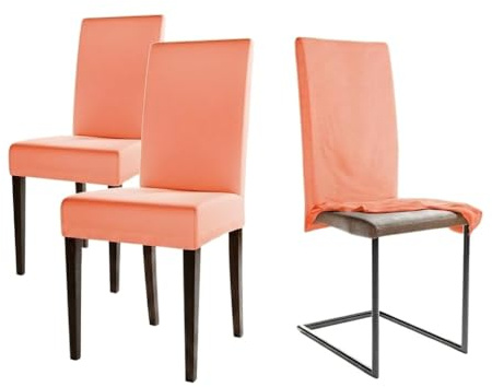 Staboos Stuhlhussen 2er Set – Elastische Stuhlbezüge für Schwingstühle & Esszimmer – Stretch Stuhlhusse aus Öko-Tex zertifiziertem Stoff – Passender Chair Cover für Feste & Zuhause (Koralle)