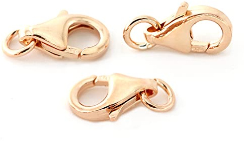 NaturSchatulle Lobster Clasp 925 Silver 18K Rose Gold I Pack of 3 Jewellery Clasp 10 mm Carabiner Hook Chain Clasp Clips with Hooks Crafts Jewellery Making