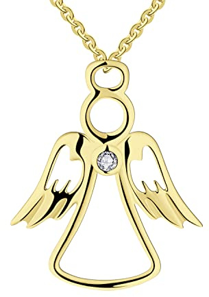FJ Collier pour Femme Collier Ange Gardien Plaqué Or 18K Argent Sterling 925 Pendentif Ange avec Zircone Cubique Bijoux Cadeaux pour Femme Fille