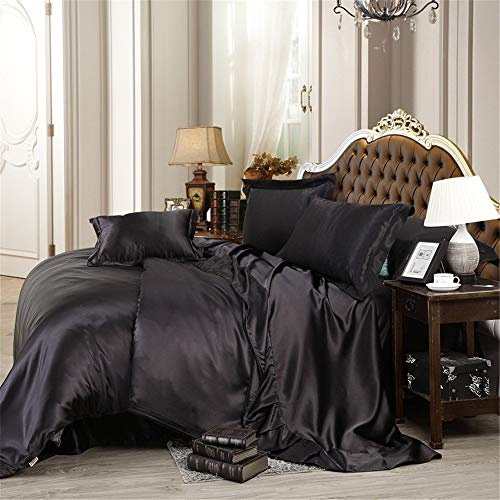 Cotton Home Depot -100% Pure Silk Satin Sheet Set 6pcs, Silk Fitted Sheet 15 Deep Pocket,Silk Flat Sheet,Silk Duvet Cover & Pillowcases Set !!! Size Full ,Black
