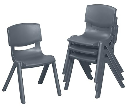 ECR4Kids 12in Plastic School Stack Chair, Classroom Furniture, Grey, 4-Pack