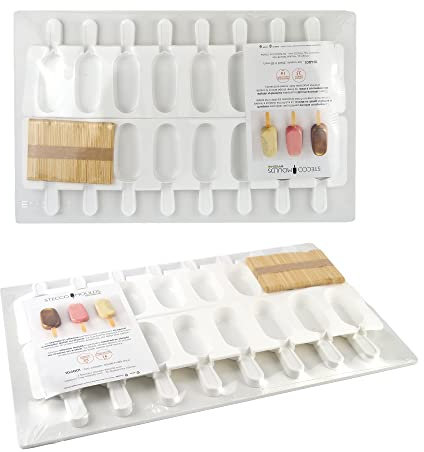 STAMPI IN SILICONE PER GELATO (16 GELATI) CON STECCHI IN LEGNO E PIANO DI APPOGGIO RIGIDO PER RICOPERTI O SEMPLICI GELATI SU STECCO