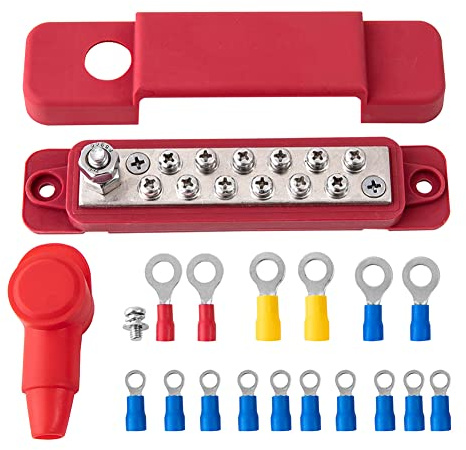 FUBESK Stromverteiler-Block, 12-Punkt-Sammelschiene, 180 A, 12 V DC, Schwarz, Rot