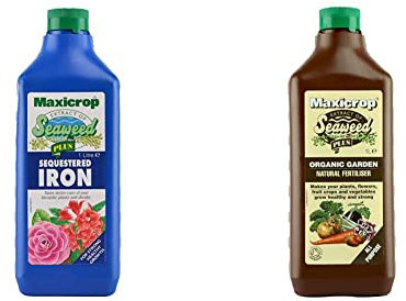 Maxicrop PPSI61L Sequestered Iron, Natural Seaweed Extract Plus 2% Iron, 1L, Concentrate & XNATF61L All Purpose Organic Garden Natural Fertiliser, 1L, Concentrate