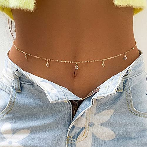 Wendalern Gold Perle Bauch Kette Für Frauen - Sexy Strand Strass Reize Körper Kette - Party Prom Körper Zubehör Schmuck
