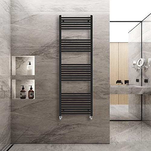 Warmehaus Straight Heated Towel Rail Radiator Ladder Black 1800x600mm | Central Heating Radiators for Bathroom Kitchen, Wall Mounted Vertical Warmer, 22mm Tube, Premium Mild Steel, Small
