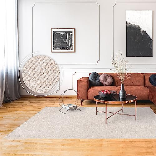 Paco Home Teppich Wohnzimmer Schlafzimmer Kurzflor Waschbar Bis 30 Grad Einfarbiges Design Meliertes Muster Weich Moderne Deko, Grösse:120x160 cm, Farbe:Creme