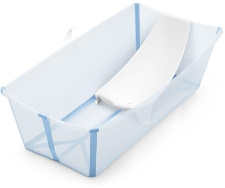 Stokke Flexi Bath Ensemble de baignoire spacieuse pour bébé + support nouveau-né – Léger, pliable et facile à ranger, bleu océan