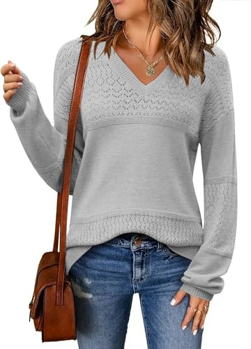 Zeagoo Pull Femme Hiver Col en V Chaud Pull Élégant Manches Longues | Doux Sweater，Automne Côtelé Tricot Haut，S-XXL