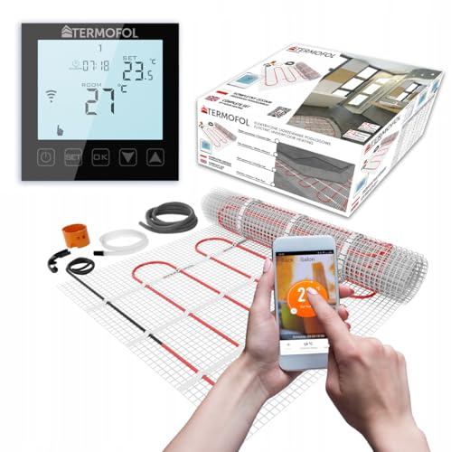Termofol Kit Riscaldamento a Pavimento con Termostato - Riscaldamento Elettrico a Pavimento - Superficie - 1 m² - Potenza 150W/m², per Bagno, Soggiorno e Cucina - Termostato - WIFI Nero