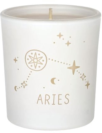 ORIGINALWAX Duft Kerze Sternzeichen Widder (Aries) aus Soja Wachs Weiß Handgemacht Duftkerzen Wood Fire im Glas Tierkreiszeichen Vegan Candle 180g Geschenkidee 40 Stunden Brennen