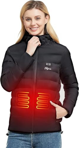 Telguua Heated Jacket Hood for Women with 7.4V 14400mAh Battery Pack included, Heated Gilet Lightweight Heated Waistcoat Winter Body Warmer and Waterproof Windproof for Riding Bicycle and Motorcycle