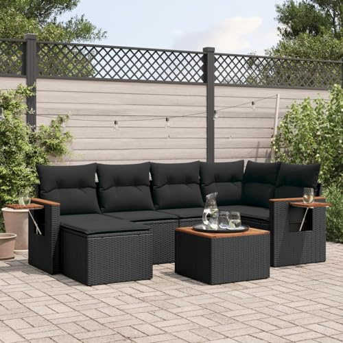 Faroom Balkon Ecklounge mit Stauraum Gartenlounge Klein Balkon Lounge Balkonsofa Kleiner Balkon Sitzecke Balkon Loungemöbel Gartensofa Ecksofa Balkonmöbel Schwarz 7-tlg-Type-A89