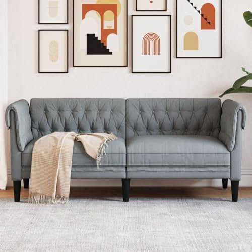 IKAYAA Sofa 2 Sitzer mit Kissen Chesterfield Sofas Chesterfield Couch Chesterfield Sessel Stoff Hellgrau