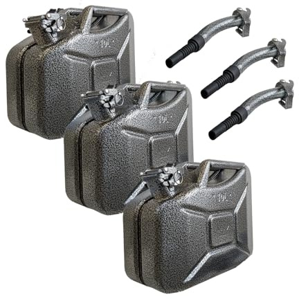 TRUTZHOLM 3er Set Metallkanister in robuster Snakeoptik mit 10 Liter Fassungsvermögen inkl. Ausgießer und Halterung geeignet für z.B. Benzin und Diesel