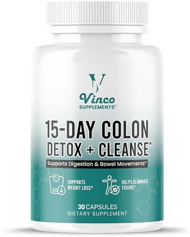 Vinco Colon Cleanse 15 Day Detox - Supports Weight Loss - Eliminates Toxins - Relieves Constipation & Bloating - Probiotics for Gut Health - Promotes Regularity - Herbal Stool Softener