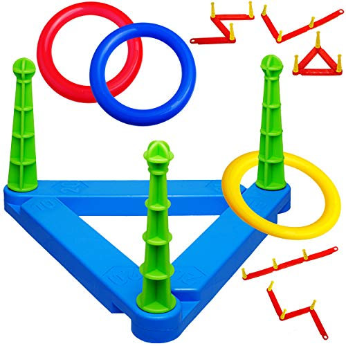 alles-meine.de GmbH Set Wurfspiel - Ringwurfspiel/Ringspiel - UMBAUBAR + ERWEITERBAR - aus Kunststoff/Plastik - Wurfkreuz - incl. Ringe + Fangstäbe - Innen & Außen - Outdoo..
