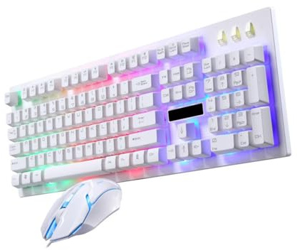 SWOOMEY Ensemble Clavier Souris Gaming Mécanique Lumineux 104 Touches en Plastique, Kit USB pour Gamer à Domicile ou Café, Design Non Conflict