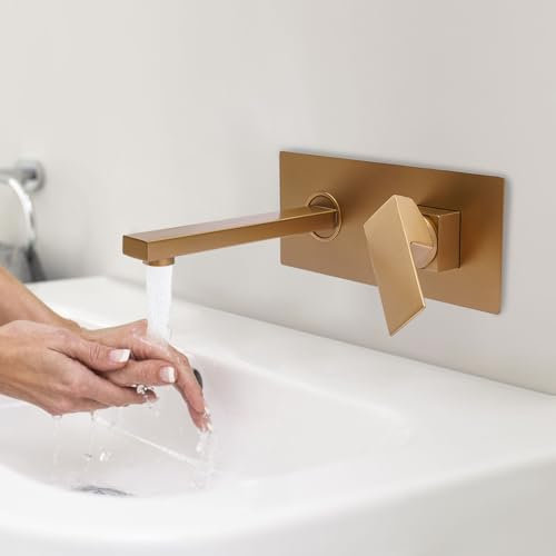 Grifo de lavabo empotrado para baño, grifo monomando montado en la pared, ahorro de agua y moderno, grifo mezclador de baño para lavabo, dorado