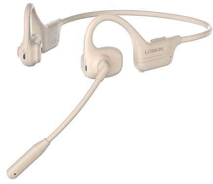 LOBKIN Casque à Conduction Aérienne, Casque Bluetooth sans Fil Open Ear avec Microphone Antibruit, Écouteurs Conduction Aérienne pour Travail, Appels et Réunions (Blanc)