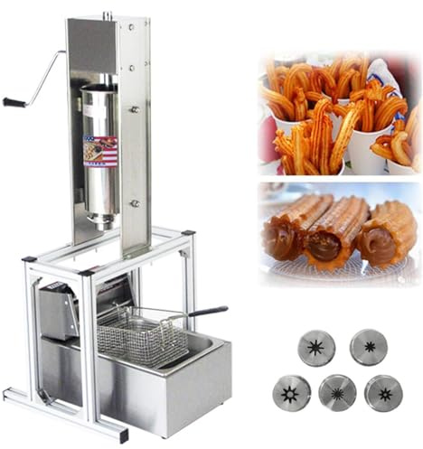 guoyjmm Kommerzielle Churro-Maschine, manuelle Churros-Maschine, Vertikaler Spanischer Donuts-Maker mit 6 L Friteuse, Dessert Donuts Füller aus Edelstahl für den Gewerblichen oder privaten Gebrauch