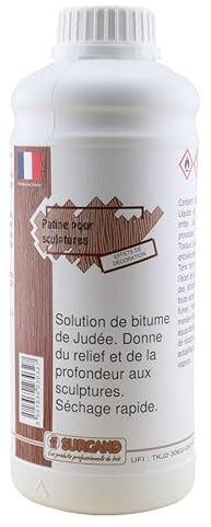 PATINE POUR SCULPTURES/BITUME DE JUDEE/Préparation brune pour donner du relief et de la profondeur aux finitions en marquant les veinages, moulures et sculptures. (1 L)