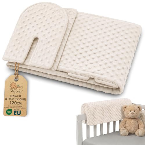 Bezug für Bettkantenschutz für Kinderbetten 120 cm - Schutz für Bettrahmen Baby Bett rausfallschutz boxspringbett bettgitter Kantenschutz Kinder Babybett Zertifikat Oeko-Tex Hellbeige