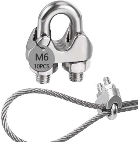 huruirui M6 Morsetti per Cavo Acciaio Morsetti Stendibiancheria Inox 304 U Serracavo Acciaio per Fune D'Acciaio Diametro 6mm 10pcs morsetti Serracavo Clip